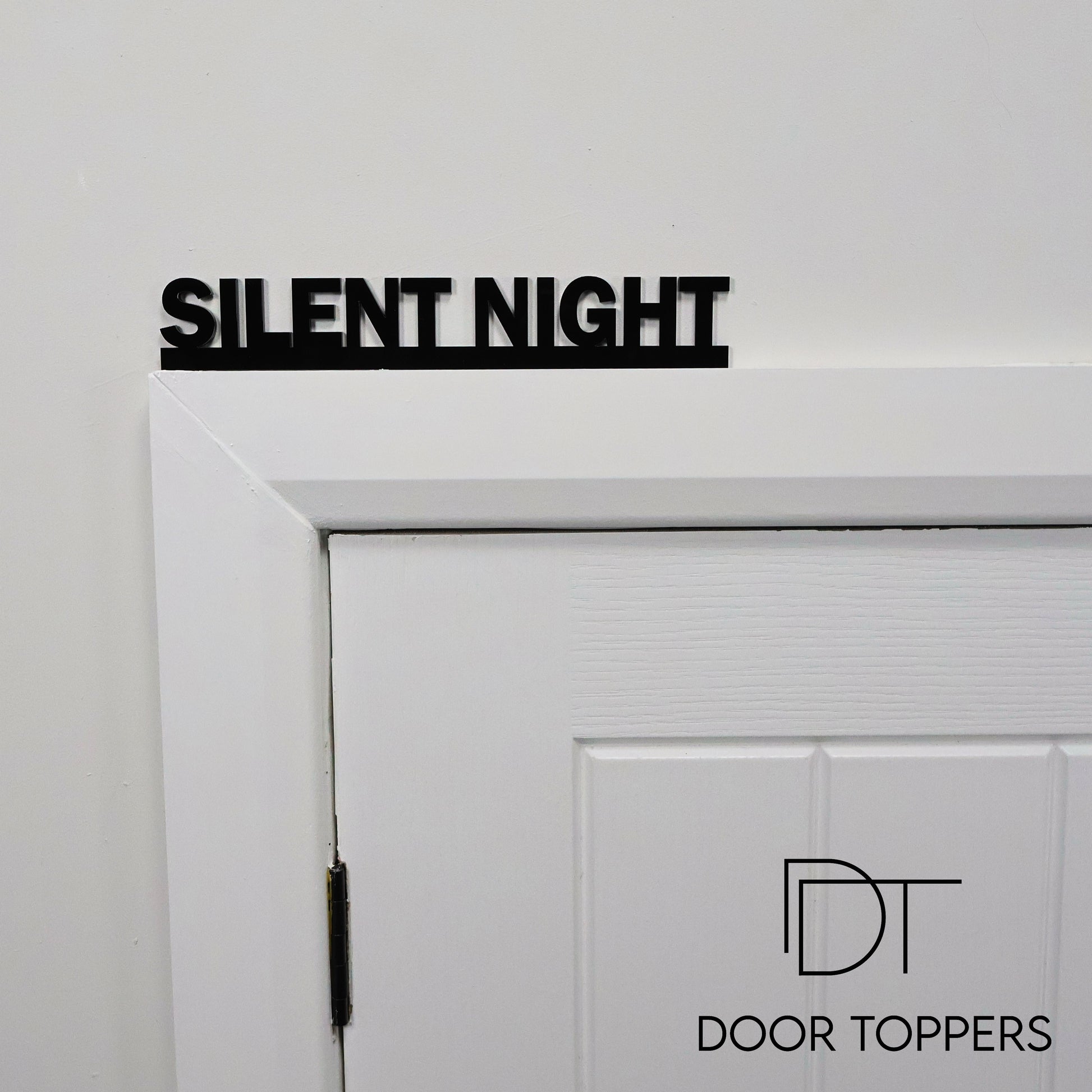 SILENT NIGHT Door Topper - elegant black acrylic Christmas wall sign handmade in the UK