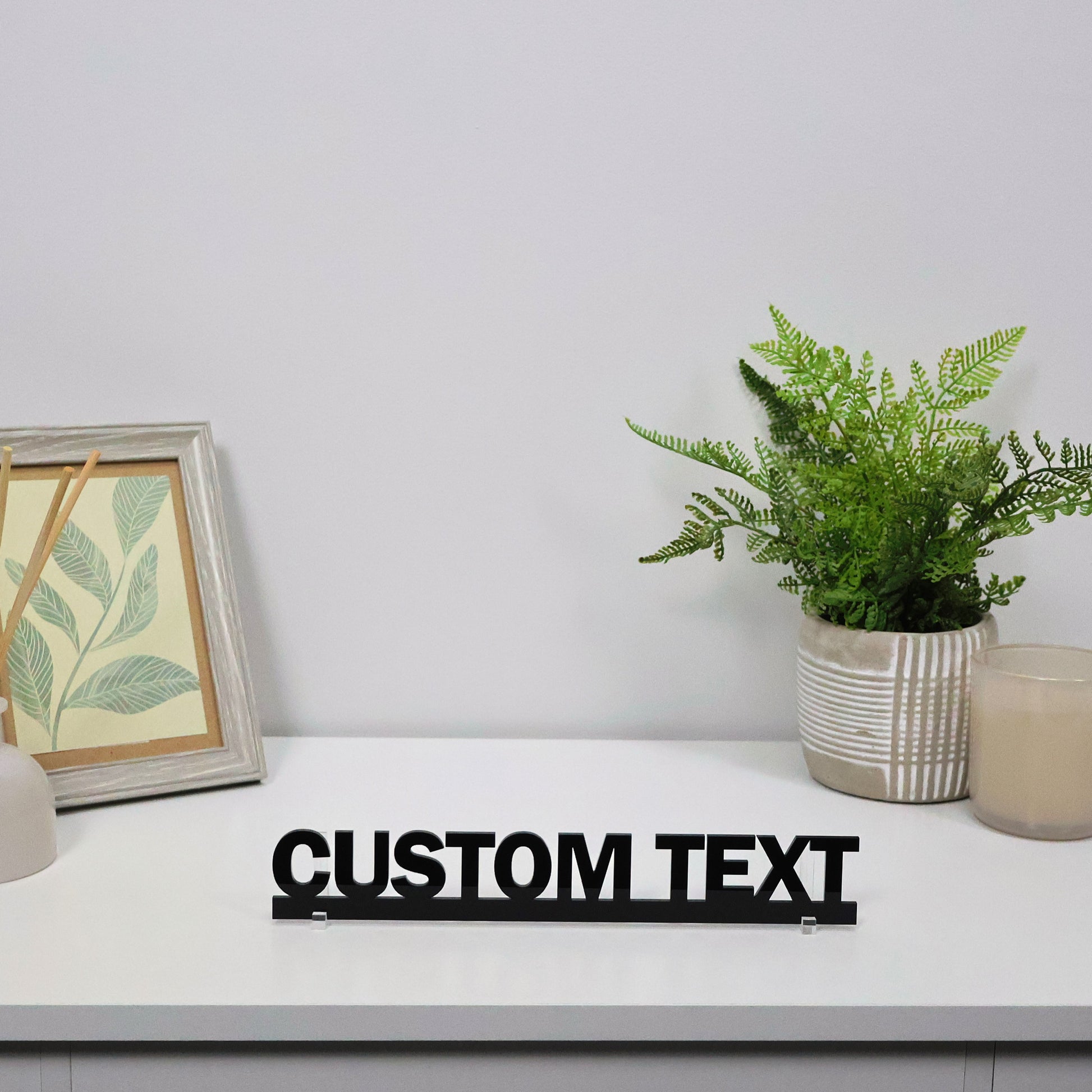 Custom text door topper displayed freestanding on a shelf – personalised home decor sign, bespoke wall art and thoughtful UK gift idea