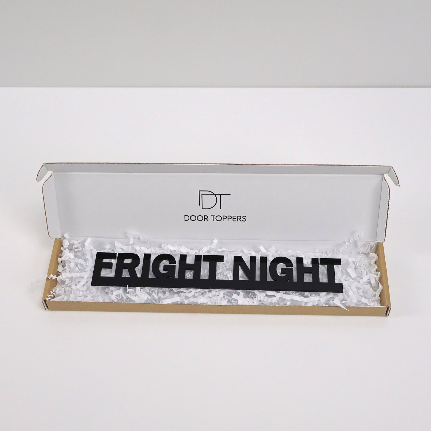 Eco friendly packaging for the FRIGHT NIGHT Door Topper handmade in the UK