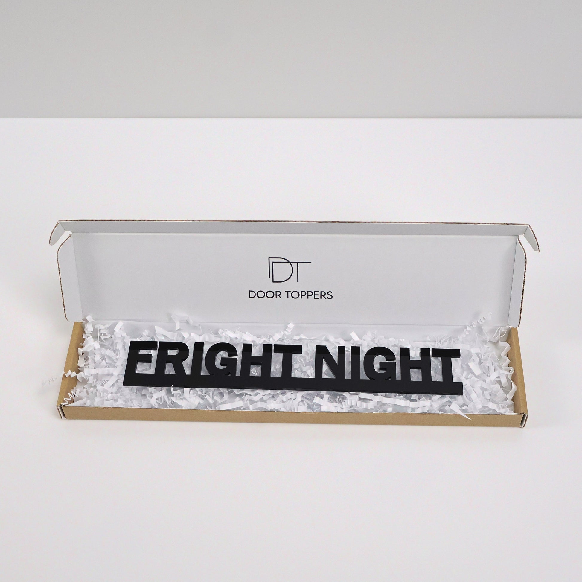 Eco friendly packaging for the FRIGHT NIGHT Door Topper handmade in the UK