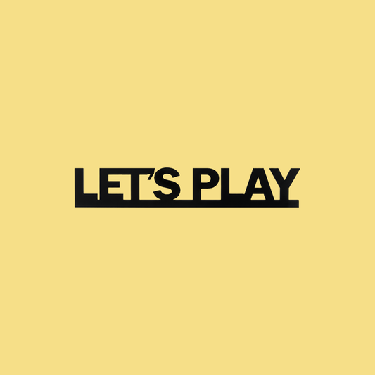 LET'S PLAY Door Topper Sign on a butter-yellow background